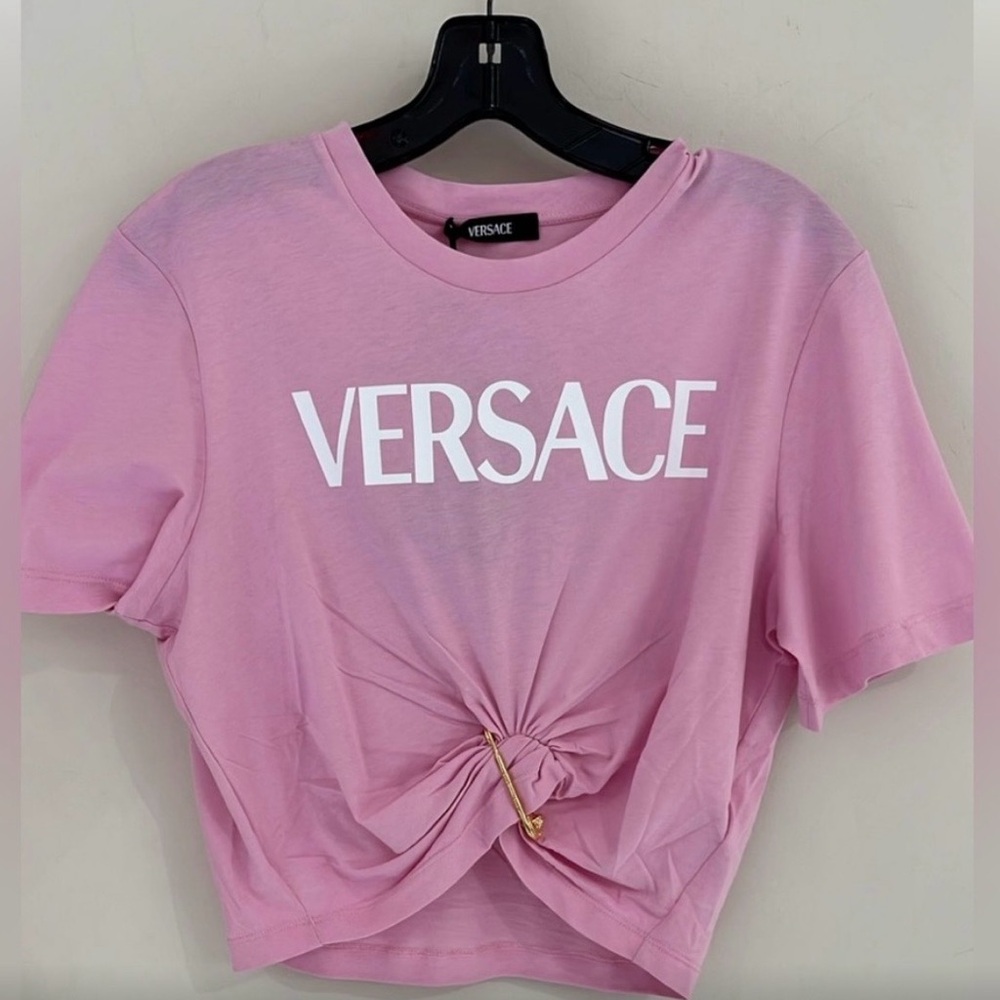 Versace Pink Knotted Logo T-Shirt 100% Authentic!